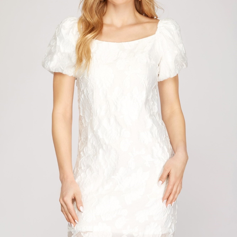 NWT She & Sky White Puff Sleeve Sheath - Picture 4 of 4